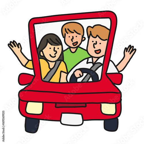 red car with people waving clip art preview