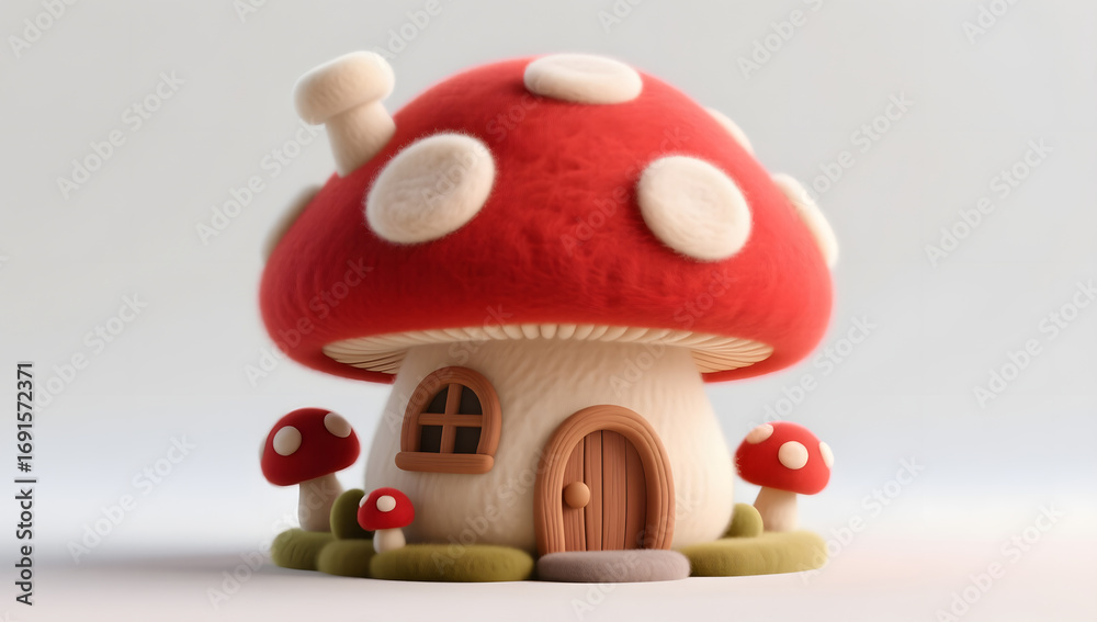 Naklejka premium Mushroom house fantasy imagination scene fairy tale 3D illustration