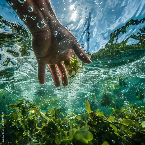 Hands in the Water and Seaweed