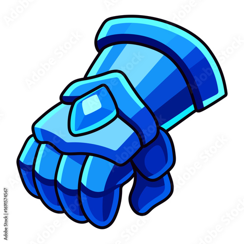 Blue Crystal Gauntlet Fist Icon in Cartoon Vector Style