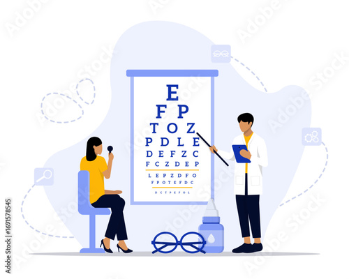 Eye test concept illustration. Suitable for landing page, ui, web, App intro card, editorial, flyer, and banner.