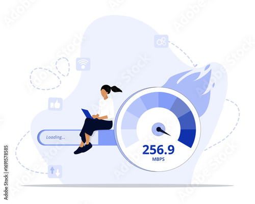 Speed test concept illustration. Suitable for landing page, ui, web, App intro card, editorial, flyer, and banner.