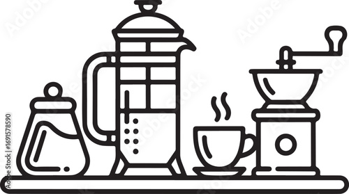 Modern Coffee Ritual French Press Icon Set