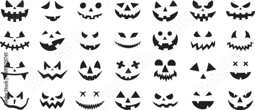 Halloween Faces, Pumpkin Icons, Spooky Patterns, Jack-o'-lantern Designs, Horror Symbols, Black White Art, Scary Faces, Creepy Graphics, Gothic Illustrations, Festive Icons, Eerie Designs, Haunted Ima