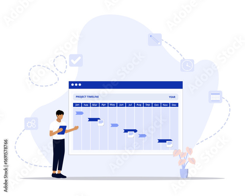Timeline concept illustration. Suitable for landing page, ui, web, App intro card, editorial, flyer, and banner.