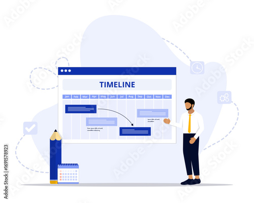 Timeline concept illustration. Suitable for landing page, ui, web, App intro card, editorial, flyer, and banner.