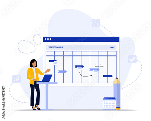 Timeline concept illustration. Suitable for landing page, ui, web, App intro card, editorial, flyer, and banner.