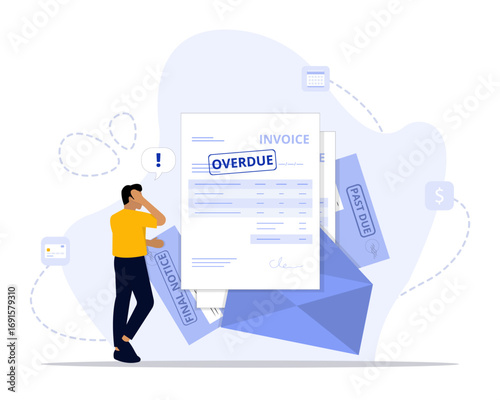Overdue bills concept illustration. Suitable for landing page, ui, web, App intro card, editorial, flyer, and banner.
