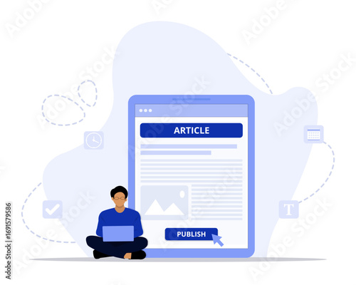 Publish article concept illustration. Suitable for landing page, ui, web, App intro card, editorial, flyer, and banner.