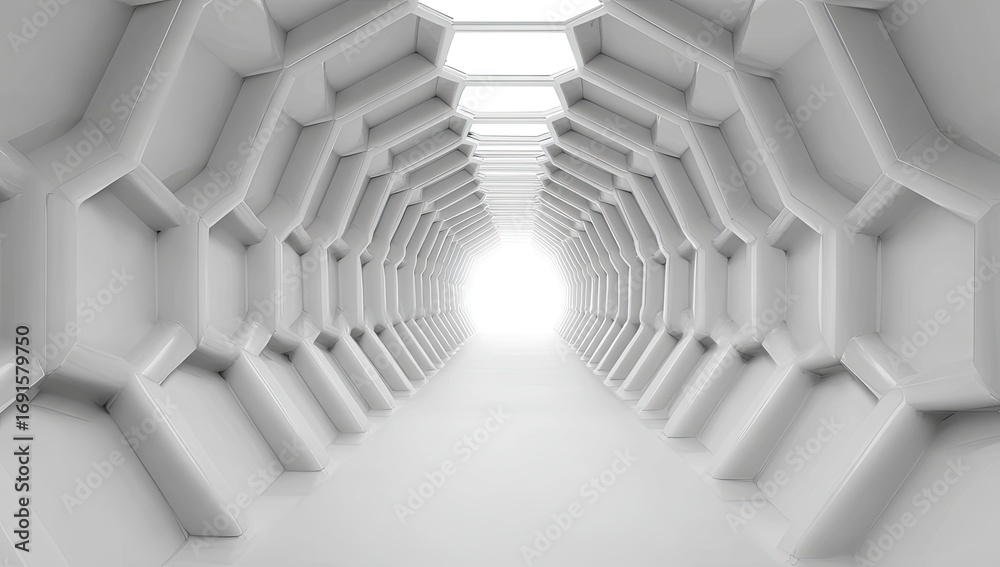 Obraz premium White hexagonal tunnel perspective (1)