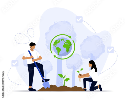 Reforestation concept illustration. Suitable for landing page, ui, web, App intro card, editorial, flyer, and banner.