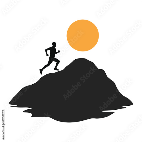 silhouette of a man on the mountain with sunset