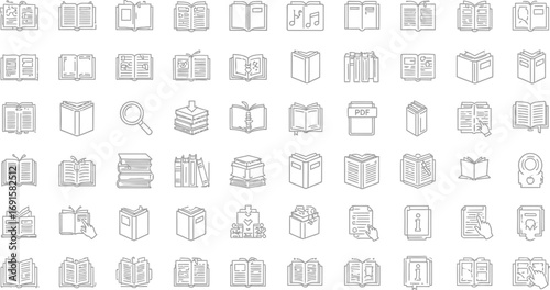 Diverse book icons and library symbols for educational and literary themes