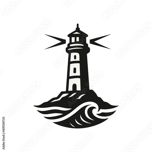 Lighthouse on a Rocky Outcrop with Waves