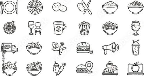 Delicious food icons for menus, delivery apps, and culinary marketing campaigns