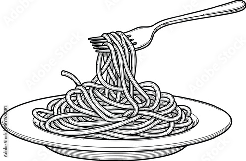 Delicious spaghetti twirled on a fork above a plate, a classic Italian meal ready to enjoy.