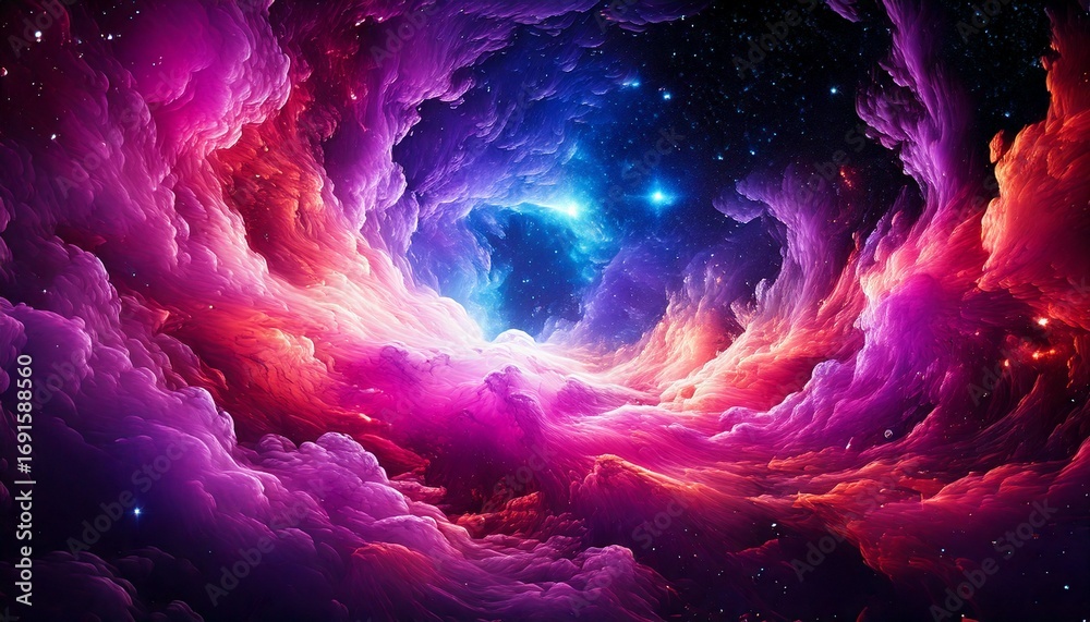 Fototapeta premium Vibrant cosmic nebula with swirling pink and purple clouds