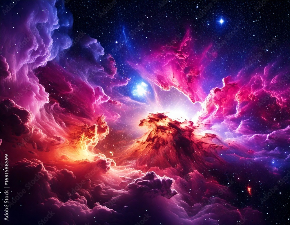 Fototapeta premium Vibrant cosmic nebula with swirling pink and purple clouds