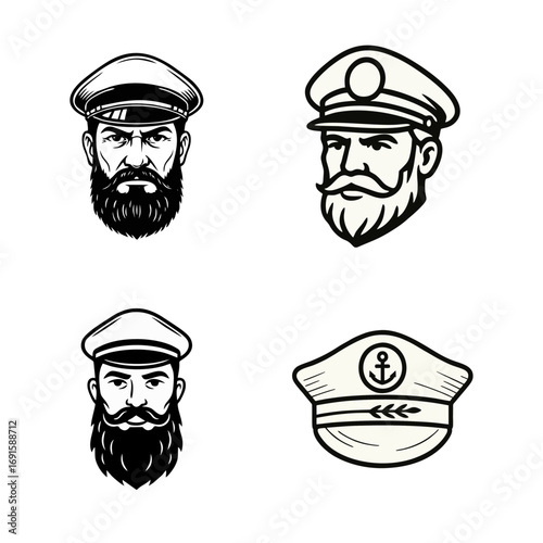 Sailor Cap Illustrations: Nautical Vintage Captains