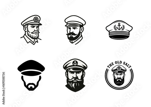 Set of Sea Captain Logos Isolated on White Background