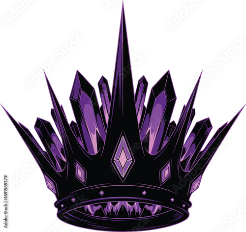 Striking black crown adorned with sharp purple crystals and diamond accents, exuding power and regal luxury