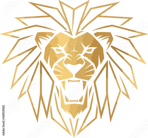 Majestic golden lion head logo roaring with fierce intensity, symbolizing power, courage, and leadership for modern brands and businesses seeking a bold identity.