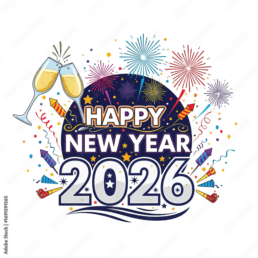 Fototapeta premium Aesthetic Happy New Year 2026 Celebration Graphic