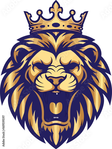 Majestic lion king with golden crown roars fiercely, symbolizing power, royalty, and untamed strength for modern branding and impactful designs