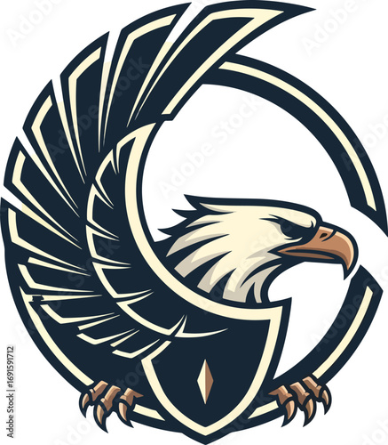 Majestic eagle emblem with wings spread, exuding power and freedom, perfect for sports teams, branding, or military themes