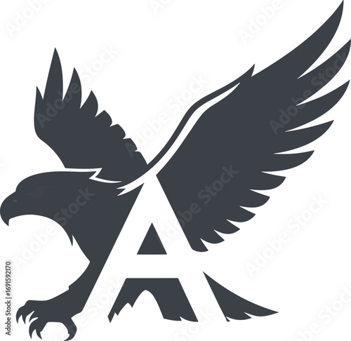 Powerful eagle soaring with outstretched wings, embodying strength and freedom with a prominent letter A integrated into its design, perfect for corporate branding.