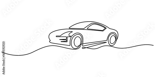 Continuous one line drawing of car vector icon. Modern city car continuous one line drawing. Minimalist black linear sketch vector illustration. Abstract small car in continuous line art drawing style