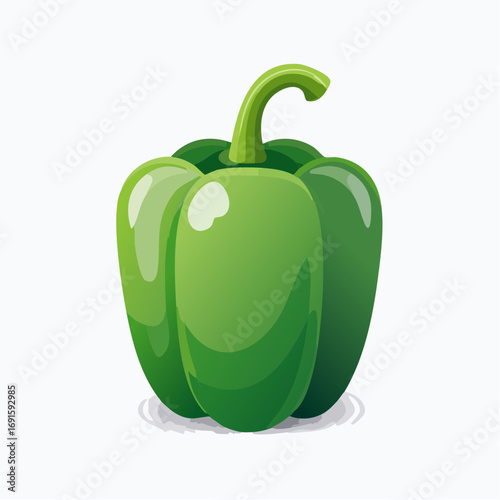 Vector illustration of green bell pepper, glossy flat style, isolated, clean minimal design