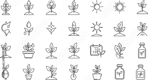 Explore elegant line icons of plants and growth for modern sustainable designs and eco friendly concepts