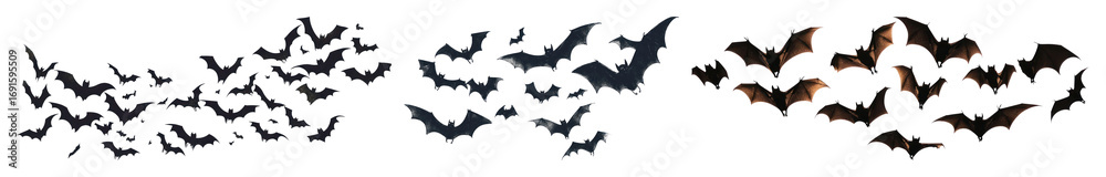 Fototapeta premium PNG Flying bats silhouette collection, element set on transparent background