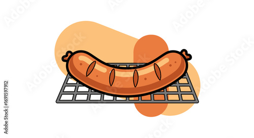 Delicious grilled sausage on a barbecue grill with abstract orange background, perfect for food blogs, recipes, and summer cookouts