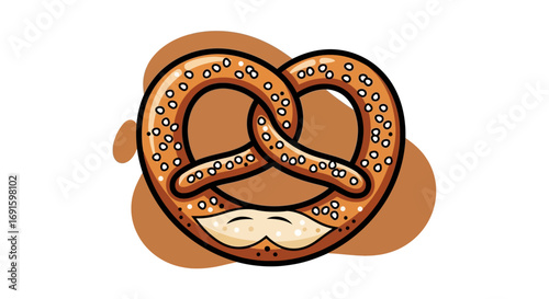 A delicious, golden-brown pretzel with a classic knot shape, sprinkled with coarse salt, is presented on a simple, light background, evoking a sense of savory satisfaction and baked goodness