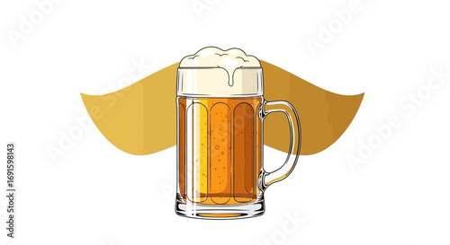 A cold refreshing beer in a glass with a frothy head, perfect for a summer day or any celebration, conveying enjoyment and relaxation with a touch of elegance