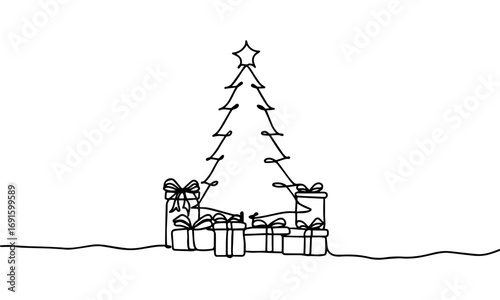 illustration of Christmas tree decoration continuous line
