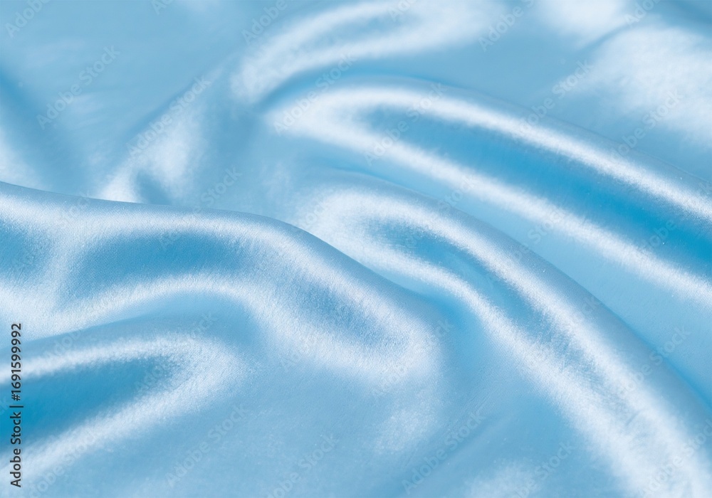 Naklejka premium Close-Up of Blue pastel Satin Fabric with Shiny Elegant Texture and Smooth Waves for Luxury and Premium Background Design