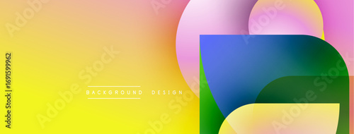 Abstract colorful background. Overlapping shapes create dynamic visual effect. Gradient transitions present warm, cool tones. Modern design element.