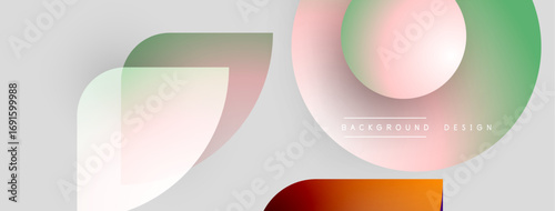 Abstract shapes overlap, creating soft gradients. Light background supports vibrant color palette. Minimalist design feels modern, clean.