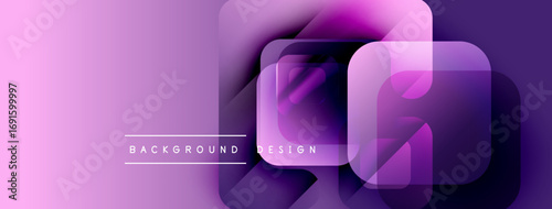 Abstract purple design features layered rounded squares. Gradient background creates modern visual effect. Simple text labels bottom center.