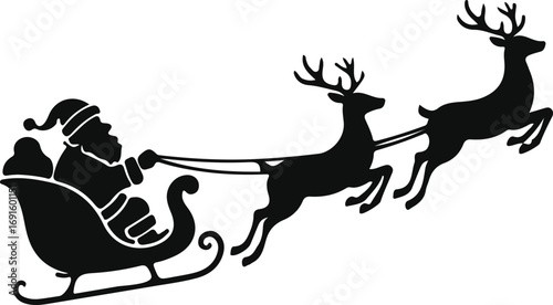 Santa Claus sleigh with reindeer silhouette vector illustration for Christmas design