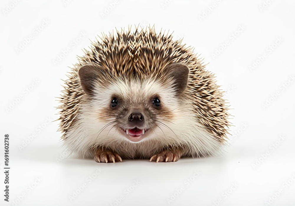 Obraz premium Adorable hedgehog smiling sweetly on clean white background