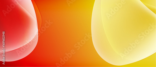 Abstract background features flowing shapes, warm colors. Red blends into orange, then yellow. Smooth gradients create dynamic visual effect.
