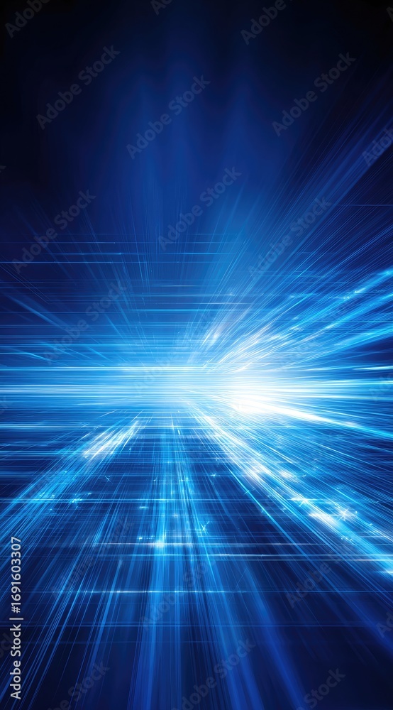 Fototapeta premium Abstract deep blue background Light rays converge in the center, creating a sense of depth and dynamic energy with a grid-like pattern and cool tones