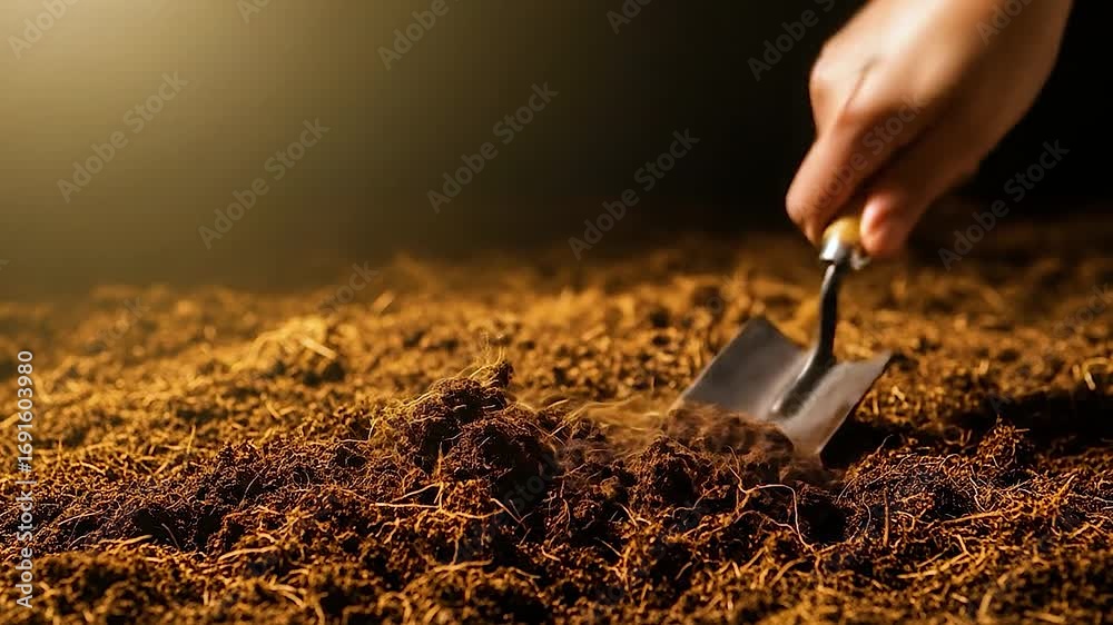 Planting seed in soil close up