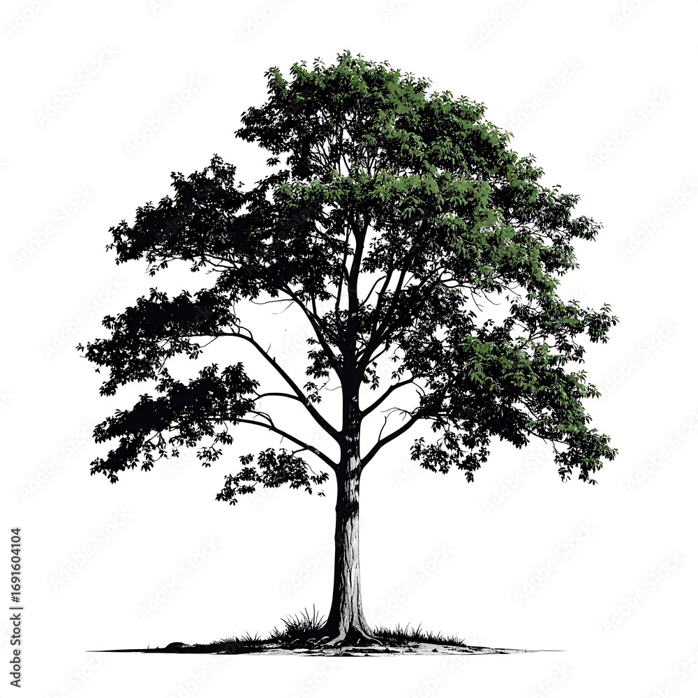 Obraz premium Lush green tree, detailed trunk