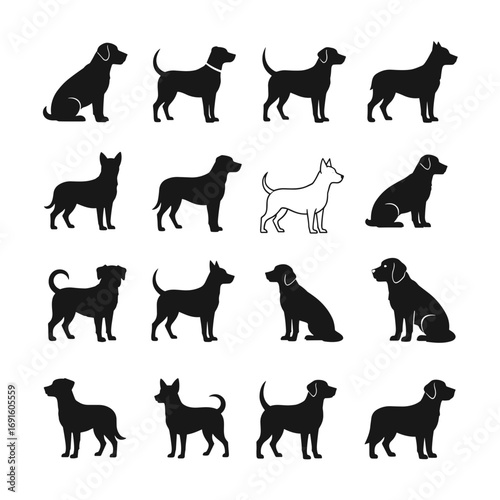 Dog breeds silhouette vector art collection featuring various dog poses and breeds for pet lovers design needs