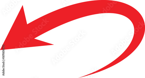 Bold red curved arrow pointing leftward with dynamic flow